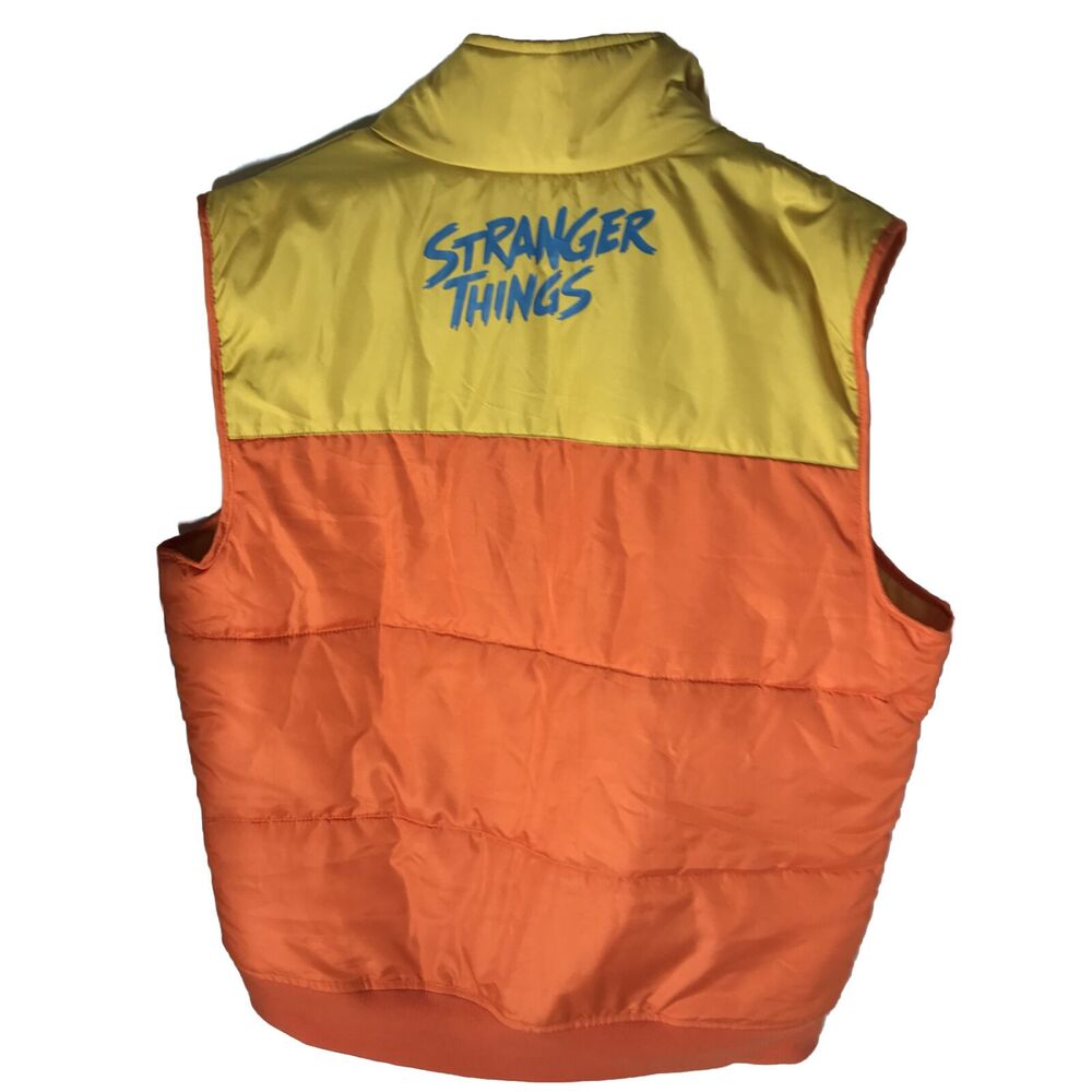 Stranger Things Jacket Adult Medium Puffer Vest Retro‎ Style Orange Yellow Mens